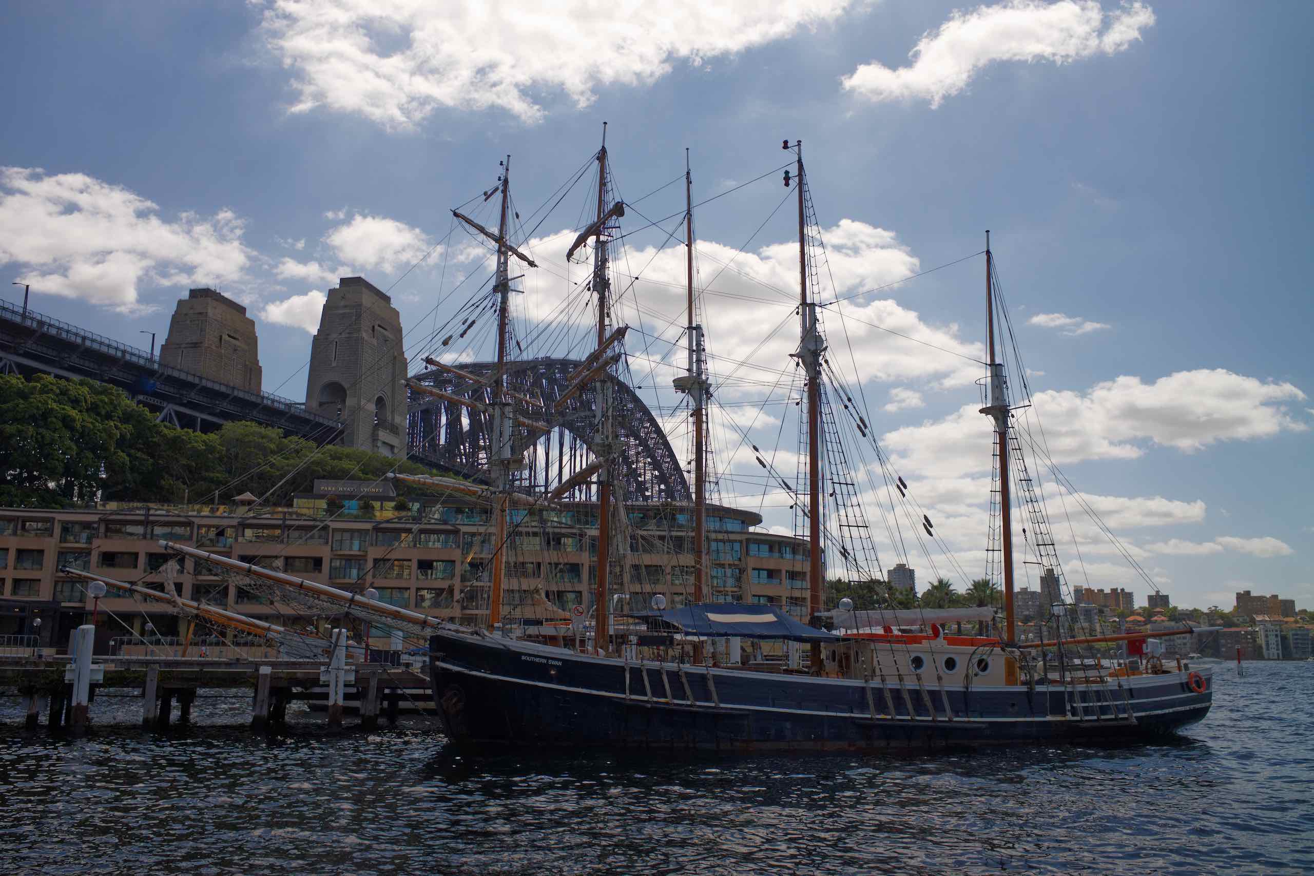 tall ship and harbour bridge